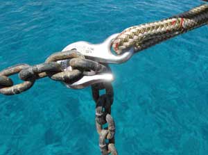 Anchor chain hook protects windlass