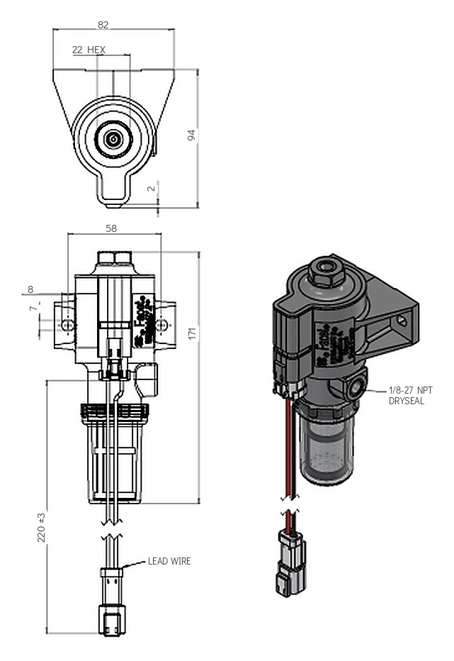 Facet Dura-Lift II 70101-02 Electronic Fuel Pump dimensions drawing Facet Dura-Lift II 70101-02 Electronic Fuel Pump dimensions drawing - bluemarinestore.com