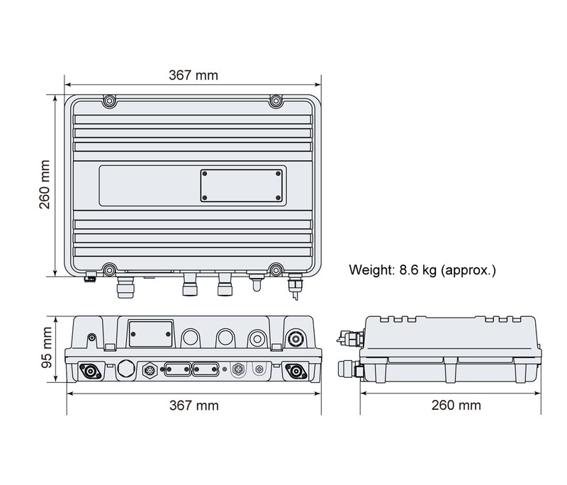 Dimensiones en mm de la unidad principal del Icom IC-M804